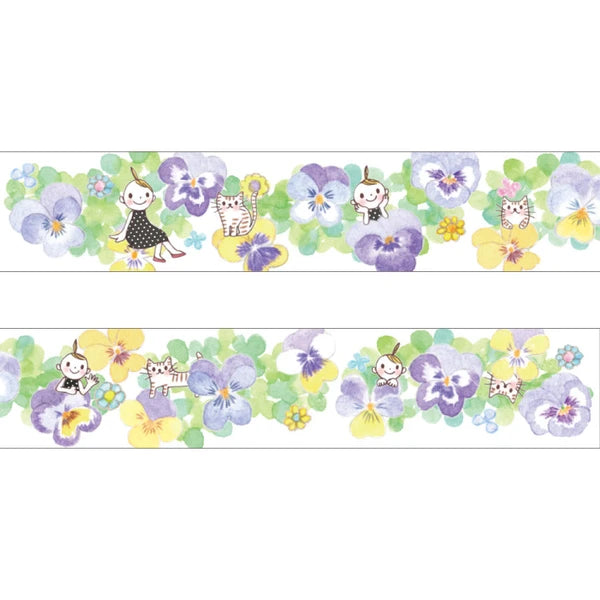 Papier Platz マスキングテープ 37-652 ふじわらてるえ パンジーと女の子