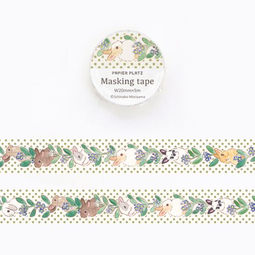 Papier Platz マスキングテープ 52-025 森山標子 勿忘草とうさぎ