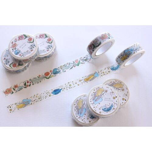 spicaの庭 マスキングテープ 82398 フローラシリーズ 花と猫と鳥 15mm×10m 【日本製】