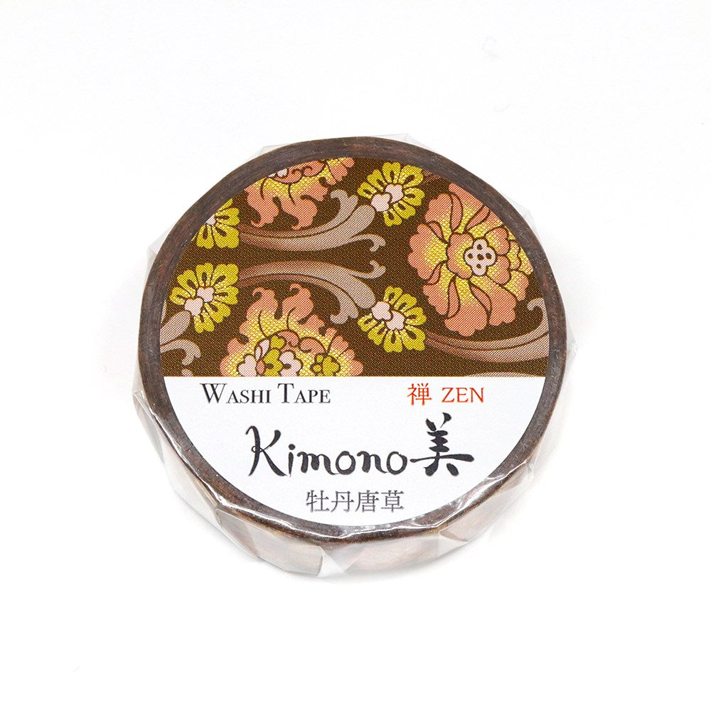 SAIEN マスキングテープ GR-3047 【Kimono美シリーズ 禅】牡丹唐草 15mm×7m巻き