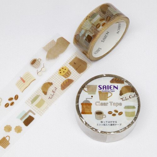 SAIEN クリアマスキングテープ ミシン目付き HR-0002 LIFEコーヒー 15mm×3m巻き
