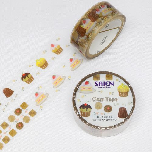 SAIEN クリアマスキングテープ ミシン目付き HR-0004 LIFE 焼き菓子 15mm×3m巻き