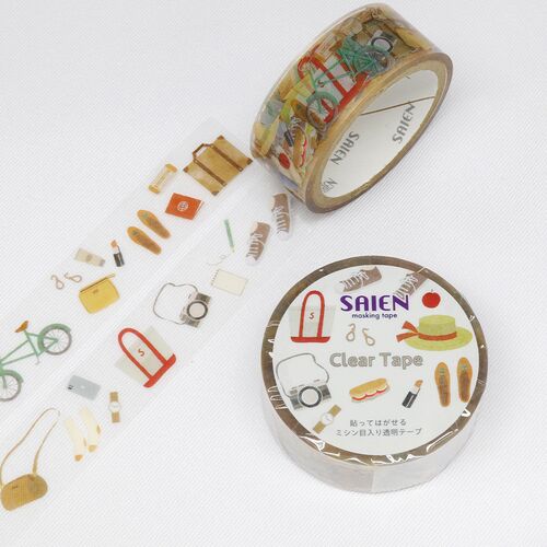 SAIEN クリアマスキングテープ ミシン目付き HR-0005 LIFE おでかけ 15mm×3m巻き