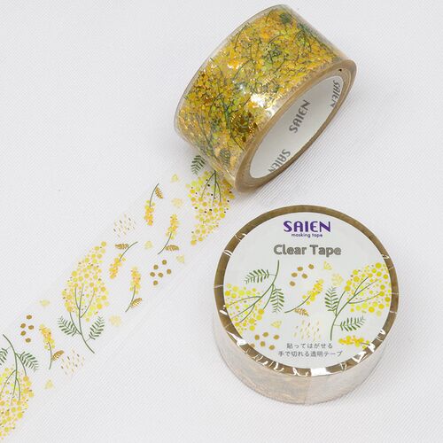SAIEN クリアマスキングテープ ミシン目付き HR-1002 SEAZON 金箔 ミモザ 20mm×3m巻き