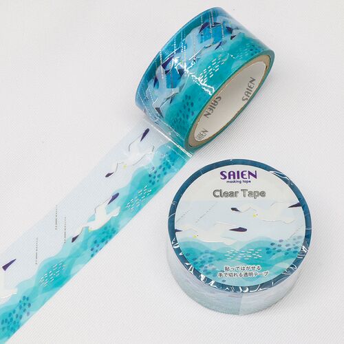 SAIEN クリアマスキングテープ ミシン目付き HR-1004 SEAZON 金箔 カモメ 20mm×3m巻き