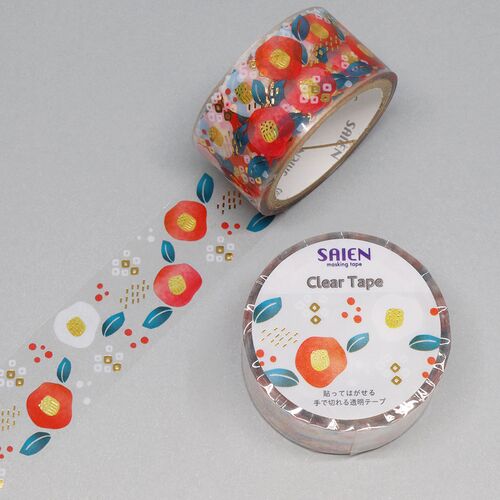 SAIEN クリアマスキングテープ ミシン目付き HR-1006 SEAZON 金箔 ツバキ 20mm×3m巻き