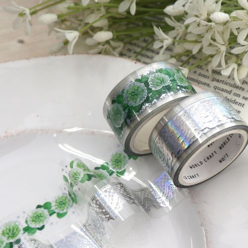 ワールドクラフト クリアマスキングテープ KCT20-016 【キラキラクリアテープ20mm】 White clover