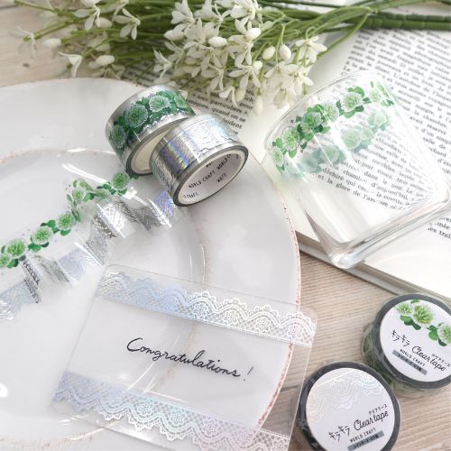 ワールドクラフト クリアマスキングテープ KCT20-016 【キラキラクリアテープ20mm】 White clover
