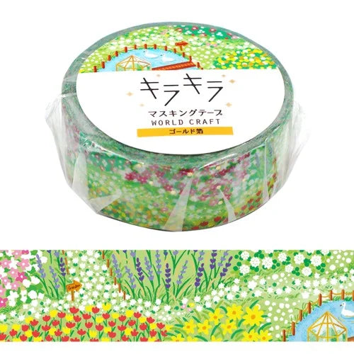 ワールドクラフト マスキングテープ KRMT15-068 キラキラ Flower ワールドクラフト マスキングテープ KRMT15-068 キラキラ Flower