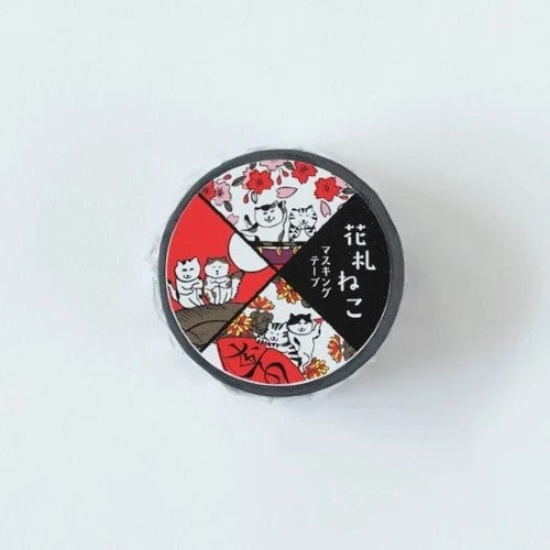 マンゴーアートカンパニー マスキングテープ MACMT-15 すぎはらゆり 花札猫-月見・花見で一杯