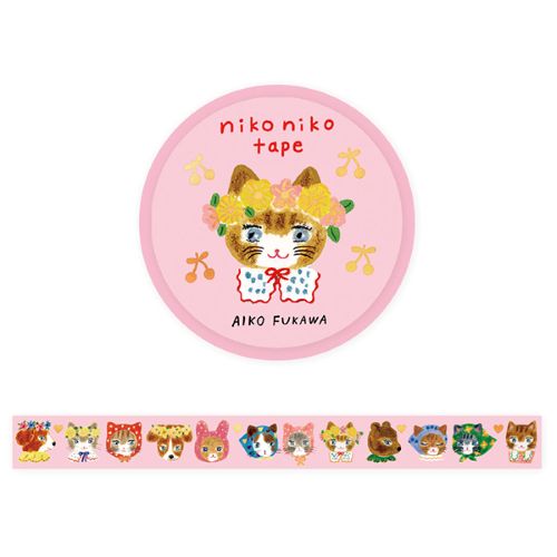 cozyca products 箔押しマスキングテープ 21-026 Aiko Fukawa nikoniko｜手帳デコ かわいい猫 箔押し ほっこり