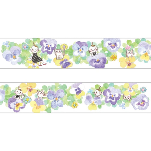 Papier Platz マスキングテープ 37-652 ふじわらてるえ パンジーと女の子