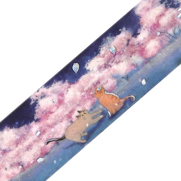BGM マスキングテープ BM-SPSA050 桜限定 猫と花明かり｜桜 猫 夜空 手帳デコ コラージュ