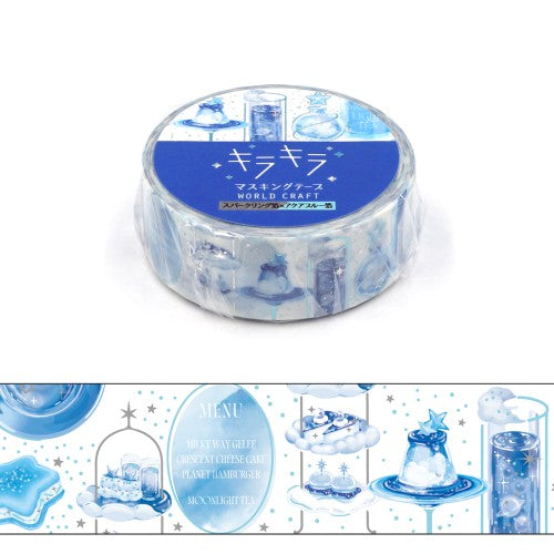 ワールドクラフト マスキングテープ KRMT15-097 【キラキラマスキングテープ15mm】 Blue tea party