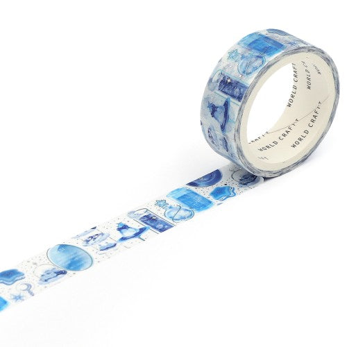 ワールドクラフト マスキングテープ KRMT15-097 【キラキラマスキングテープ15mm】 Blue tea party