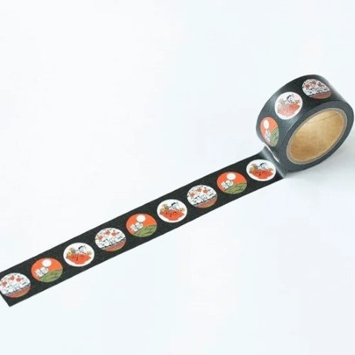 マンゴーアートカンパニー マスキングテープ MACMT-15 すぎはらゆり 花札猫-月見・花見で一杯