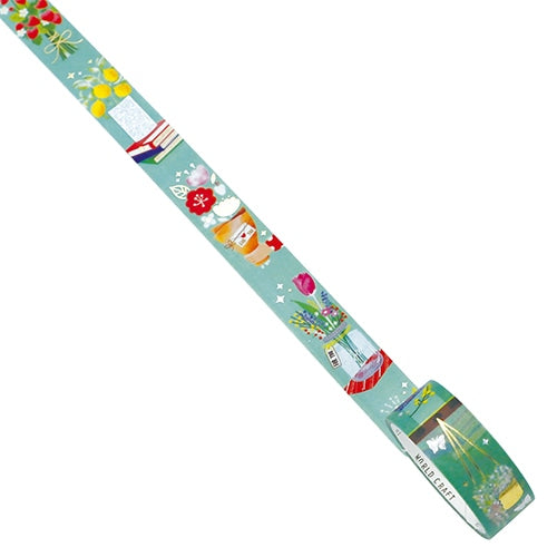 ワールドクラフト マスキングテープ TMKR-002 キラキラ光るたてマス 15mm×5m Flowers