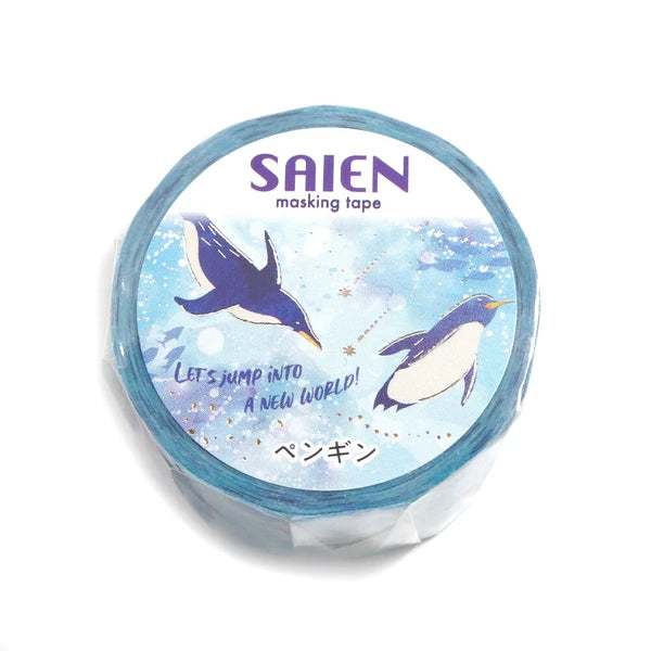SAIEN マスキングテープ UR-3115 Marine Life　ペンギン　金箔＆銀箔 20mm×5m巻き