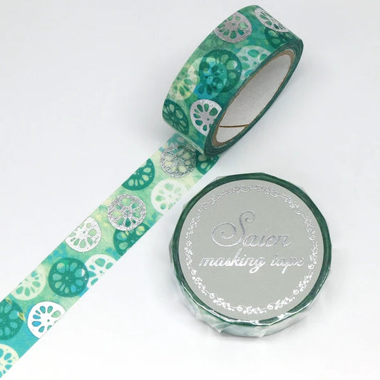 SAIEN マスキングテープ UR3014 レンコン　銀箔 15mm×7m巻き