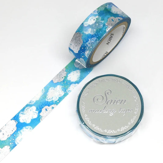 SAIEN マスキングテープ UR3015 鰯雲　銀箔 15mm×7m巻き