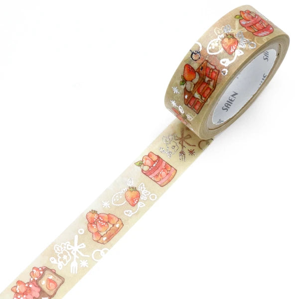 SAIEN マスキングテープ UR3065 いちごスイーツ　銀箔 15mm×7m巻き