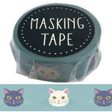 ワールドクラフト【グレイッシュマスキングテープ15mm】 W01-GMT-0008 ネコ