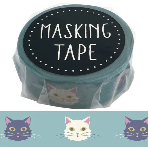 ワールドクラフト【グレイッシュマスキングテープ15mm】 W01-GMT-0008 ネコ