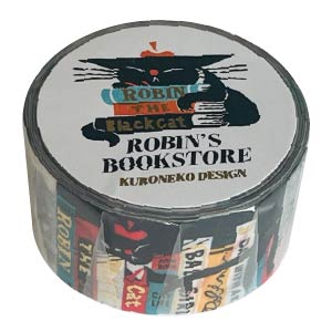 cozyca products 箔押しマスキングテープ 21-044 黒ねこ意匠 ROBIN'S　BOOKSTORE｜猫 本 古書店 ゴールド箔 コラージュ