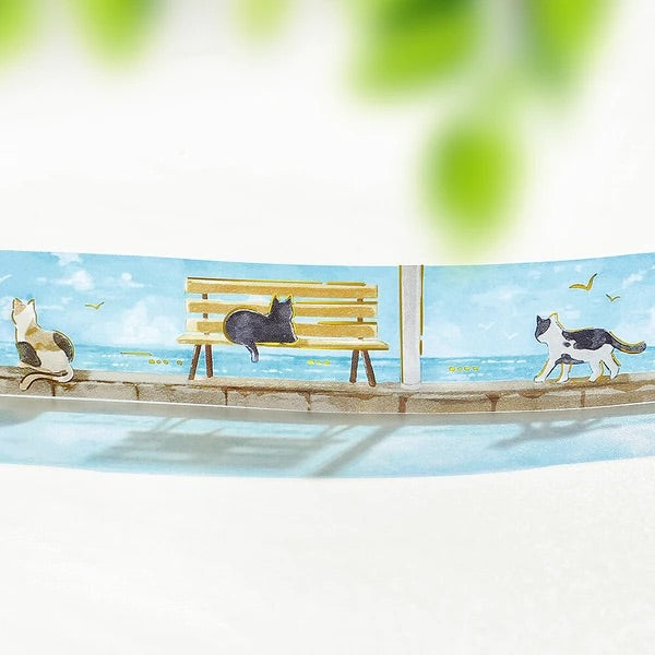 BGM 透明テープ BM-CLN017 夏限定　海辺と猫｜海 猫 コラージュ 夏 透明テープ