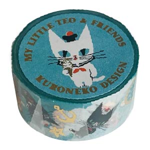 cozyca products 箔押しマスキングテープ 21-045 黒ねこ意匠 MY LITTLE TEO&FRIENDS｜猫 海 箔押し かわいい 手帳