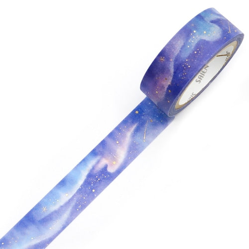 カミイソ産商 箔押しマスキングテープ UR-3097 【SAIEN 箔シリーズ】オーロラ｜夜空 星 箔押し 手帳デコ ゴールド