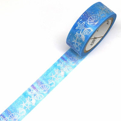 カミイソ産商 箔押しマスキングテープ UR-3050 【SAIEN 箔シリーズ】貝がら｜貝 海 夏 箔押し かわいい